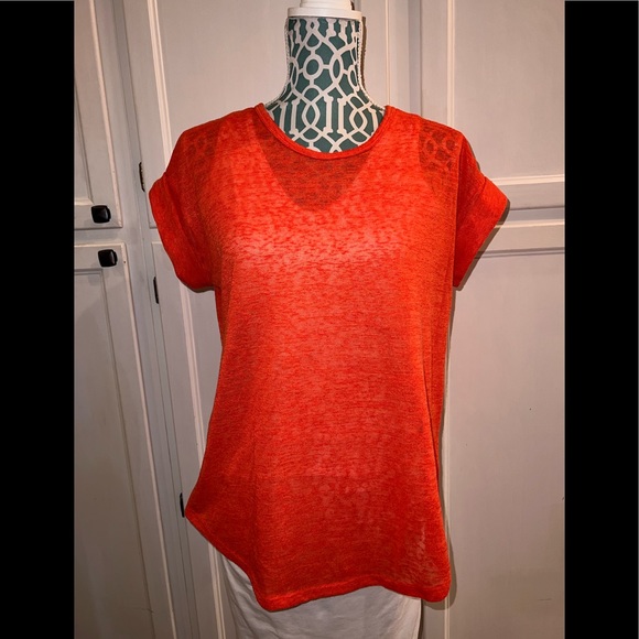 Orange Mossimo scoop neck short sleeve folded sewn hem on sleeves size Large - Picture 1 of 9